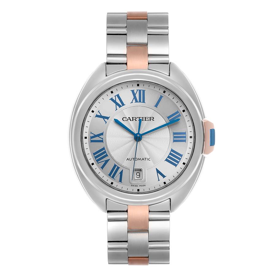 Cartier Cle 40mm Steel Rose Gold Silver Dial Mens Watch W2CL0002