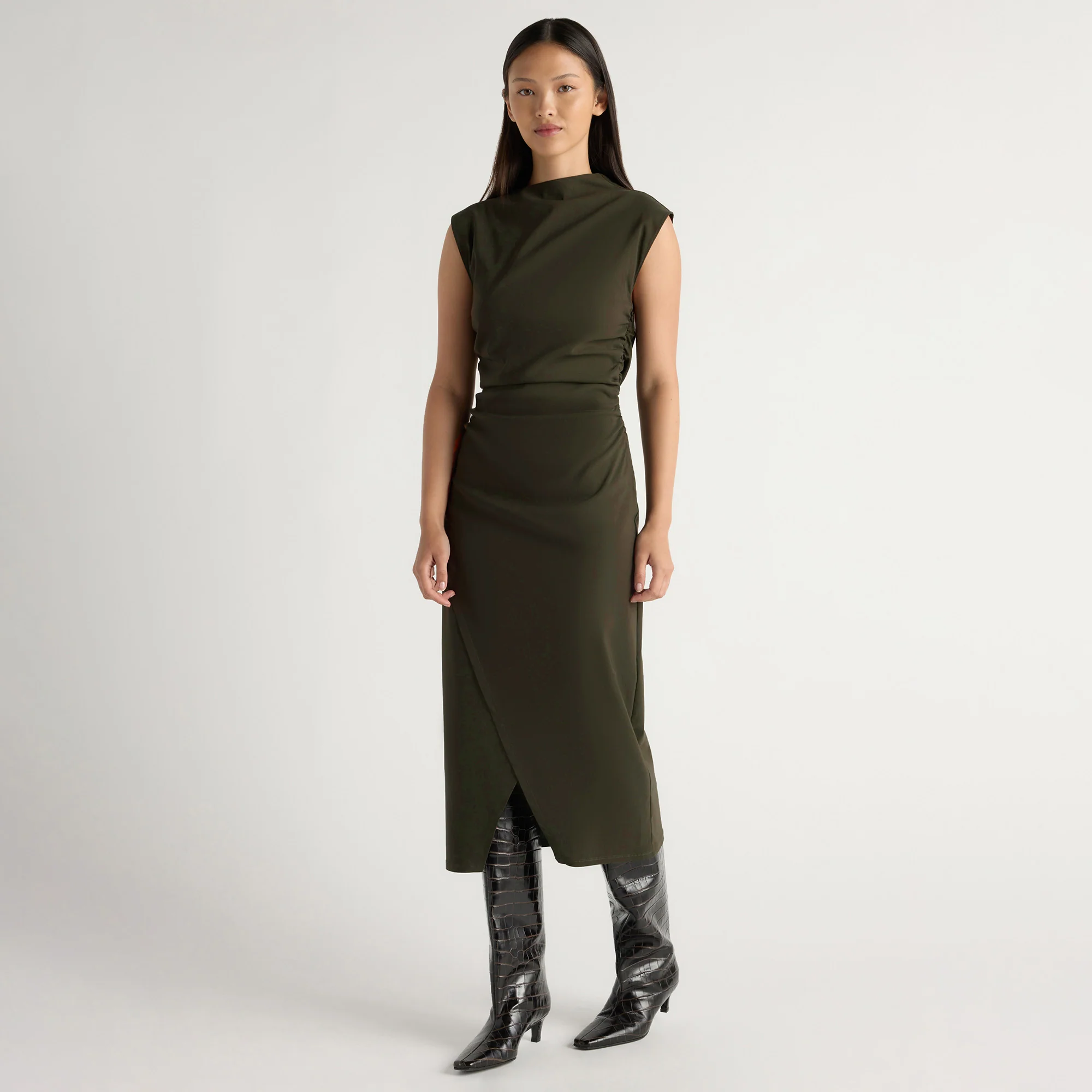 Manon Asymmetric-Neck Ruched Dress