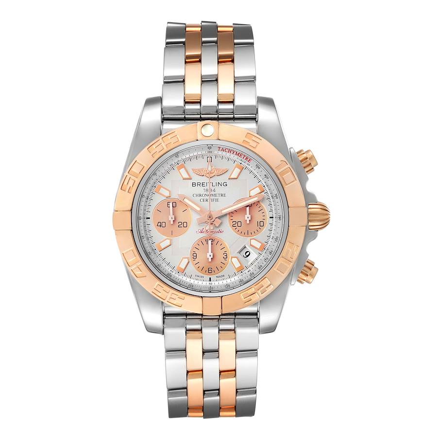 Breitling Chronomat 41 Steel Rose Gold Silver Dial Mens Watch CB0140
