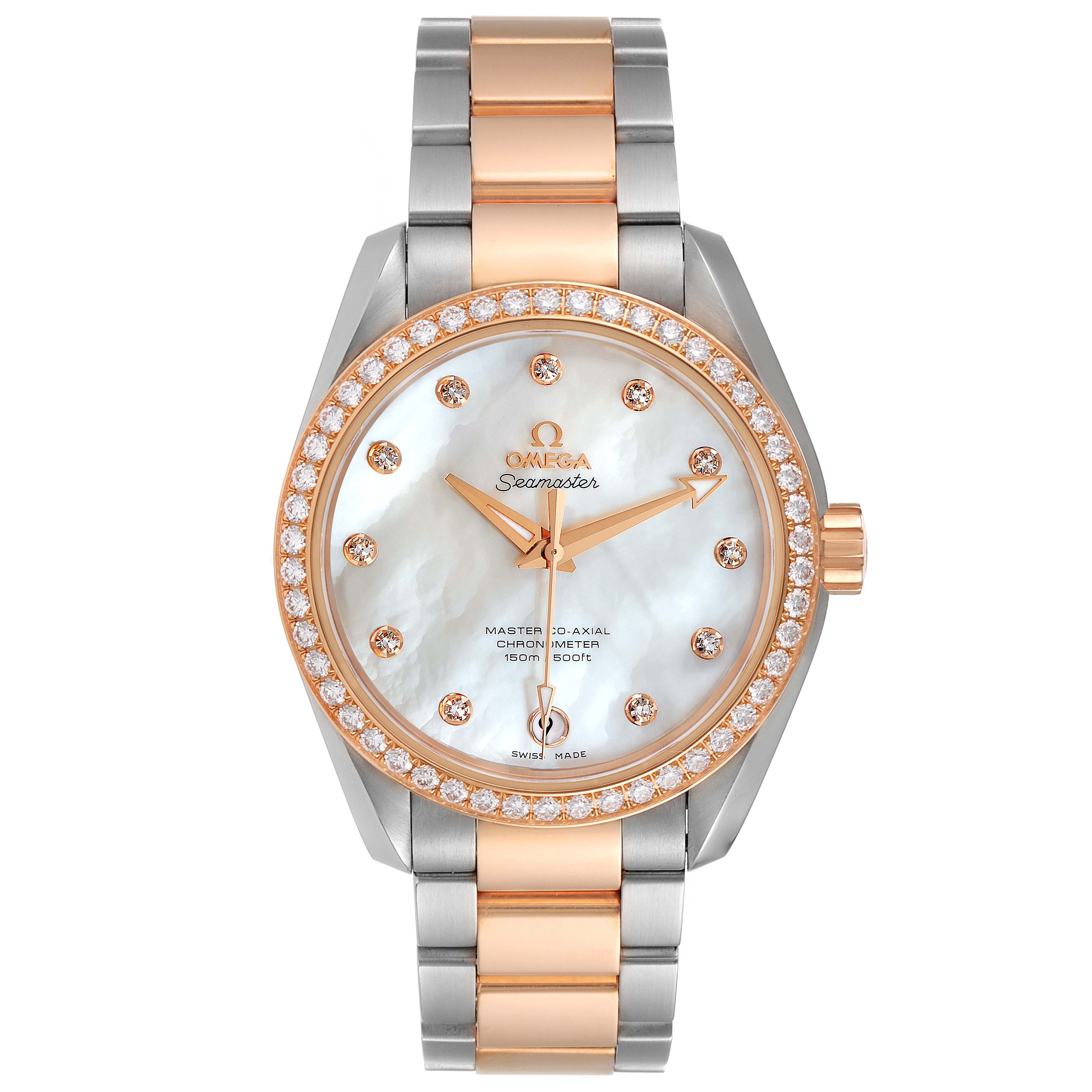 Omega Aqua Terra Steel Rose Gold Mother of Pearl Diamond Watch 38.5 MM 231.25.39.21.55.001