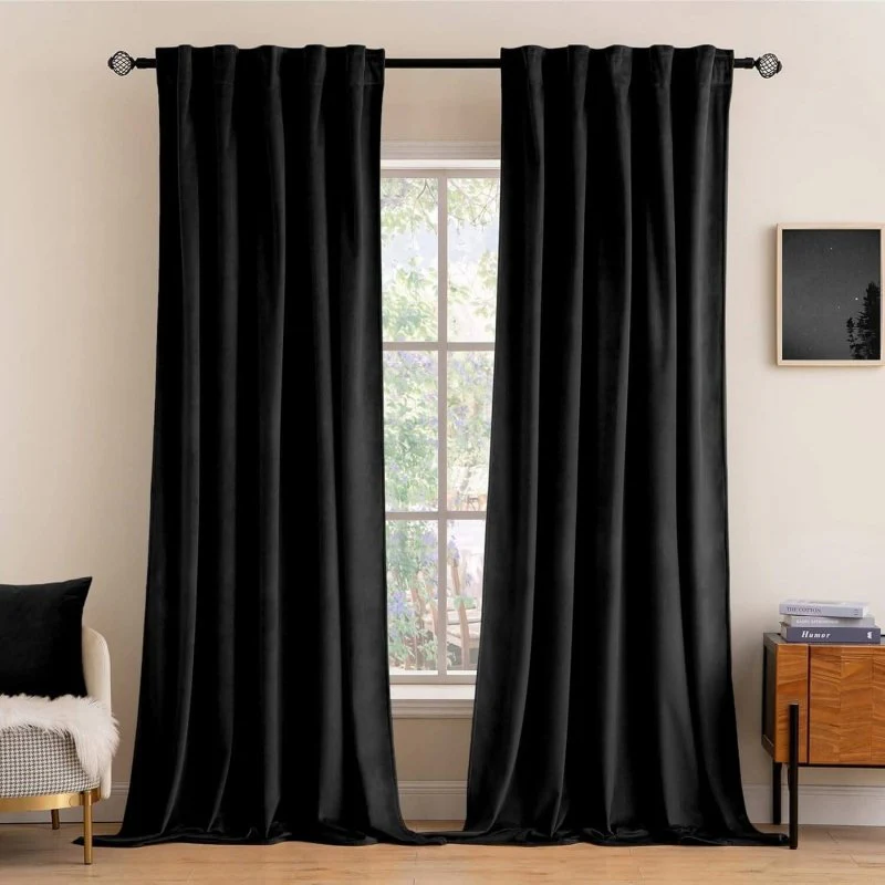 Custom Velvet Curtains Luxury Blackout Curtains  (2 Panels) - Black