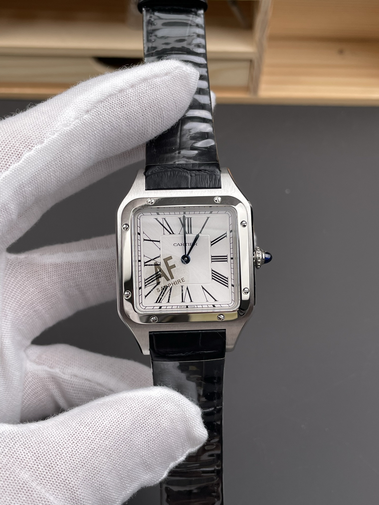 Santos Silver Grey Dial Medium Size