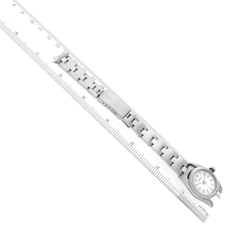 Rolex Oyster Perpetual White Roman Dial Smooth Bezel Steel Ladies Watch 76080