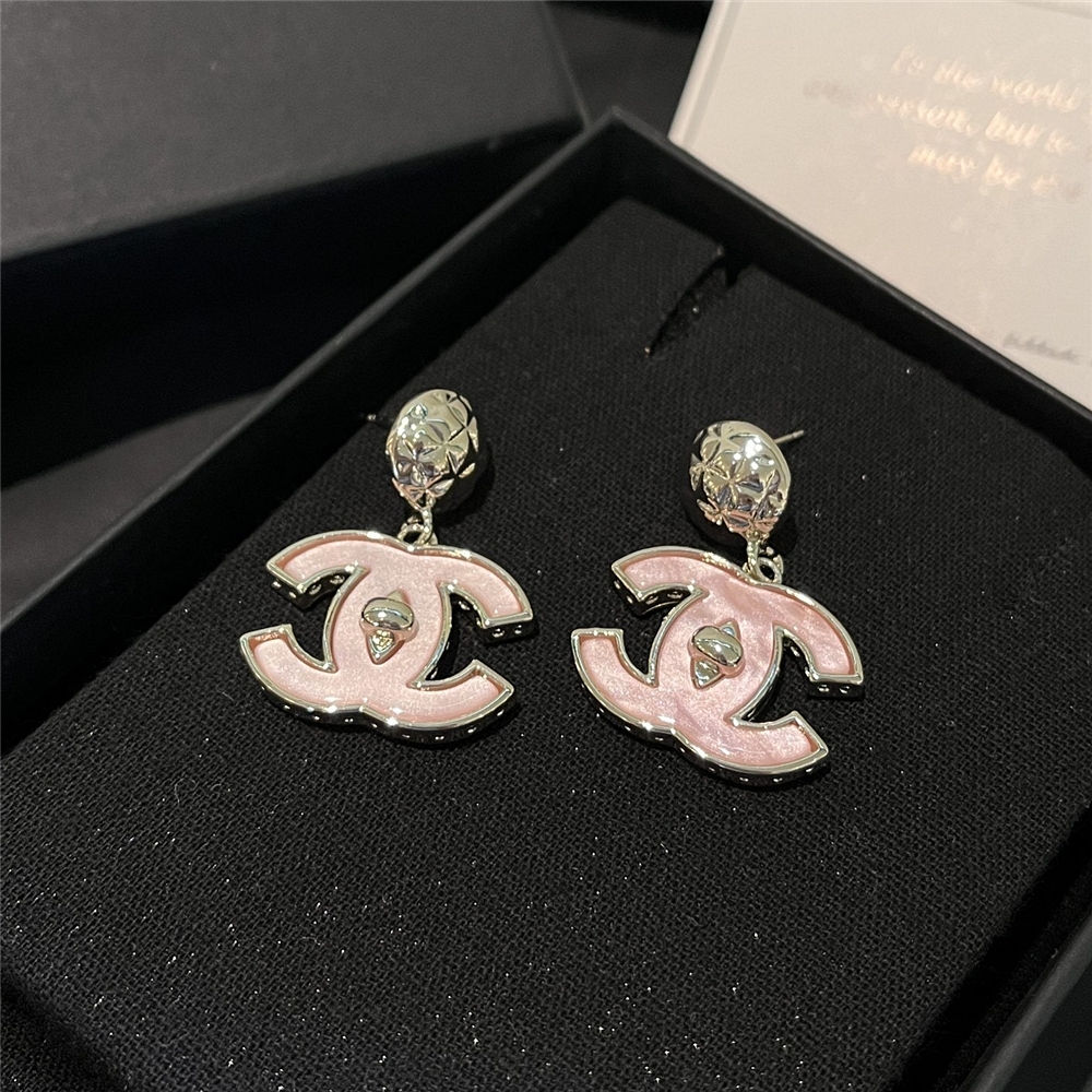Chanel Large Enamel Cc Dangle Earrings Light Pink