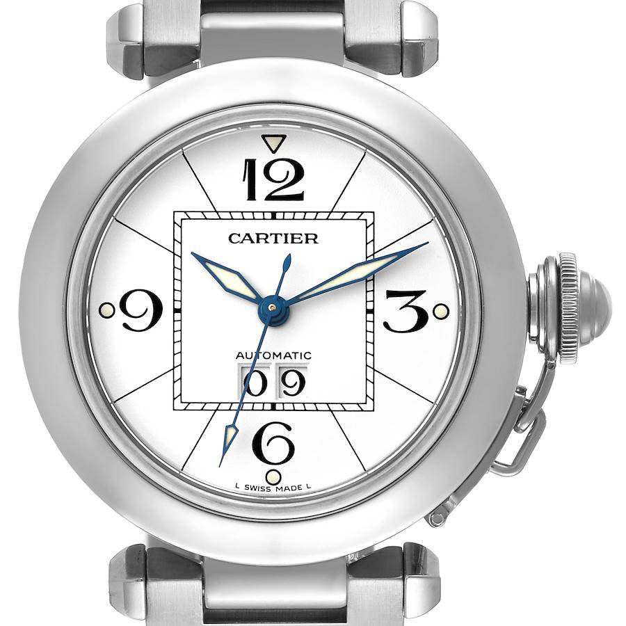 Cartier Pasha C Big Date Midsize Steel White Dial Mens Watch W31055M7