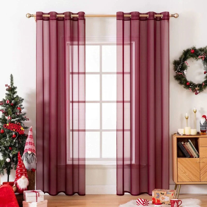 Solid Sheer Curtains Elegant Grommet Window Voile Panels Drapes Treatment 2 Panels