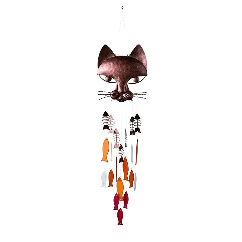 Handcrafted Metal Cat and Recycled Glass Fish Wind Chime
