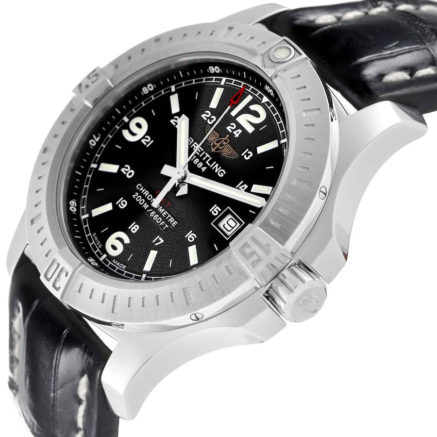Breitling Colt Black Dial Leather Strap Steel Mens Watch A74388