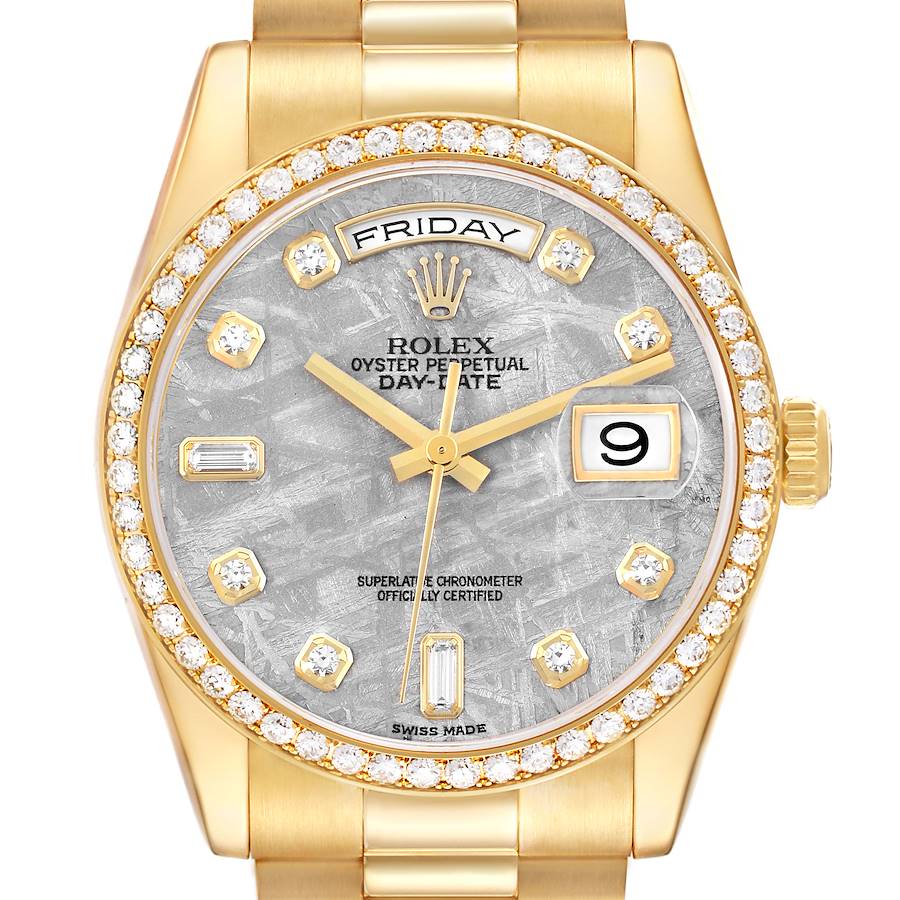 Rolex President Day Date Yellow Gold Diamond Mens Watch 118348