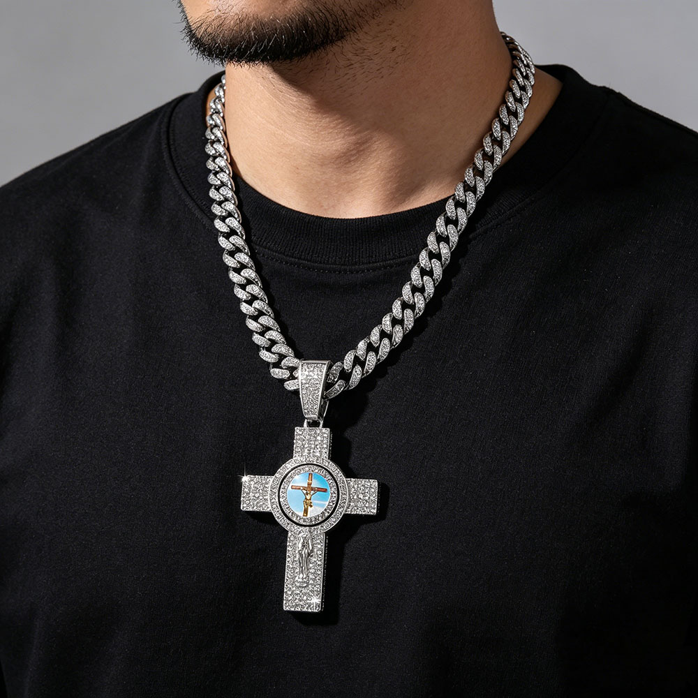 Rotatable Sacred Heart Jesus Cross Necklace | Divine Protection & Spiritual Balance Talisman