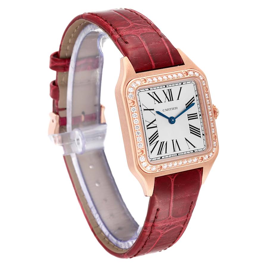 Cartier Santos Dumont 18k Rose Diamond Bezel Ladies Watch WJSA0017