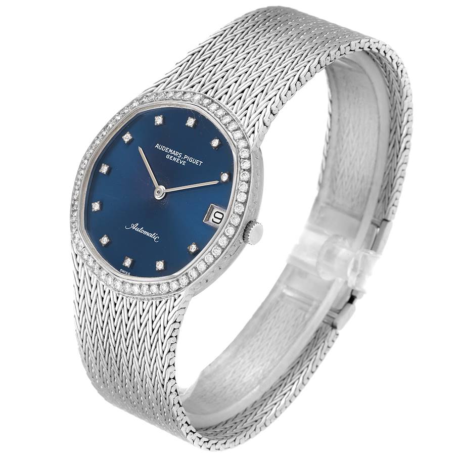 Audemars Piguet White Gold Blue Dial Diamond Vintage Mens Watch