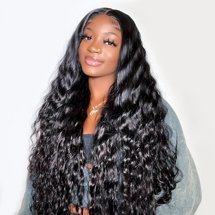 Megalook 4x4 Lace Closure Loose Deep Wave Wigs Natural Black Realistic Hairline Preplucked With Baby Hair