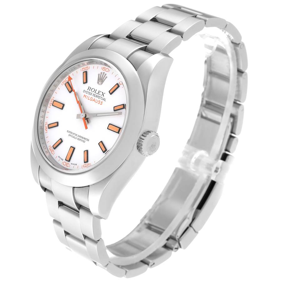 Rolex Milgauss White Orange Dial Steel Mens Watch 116400