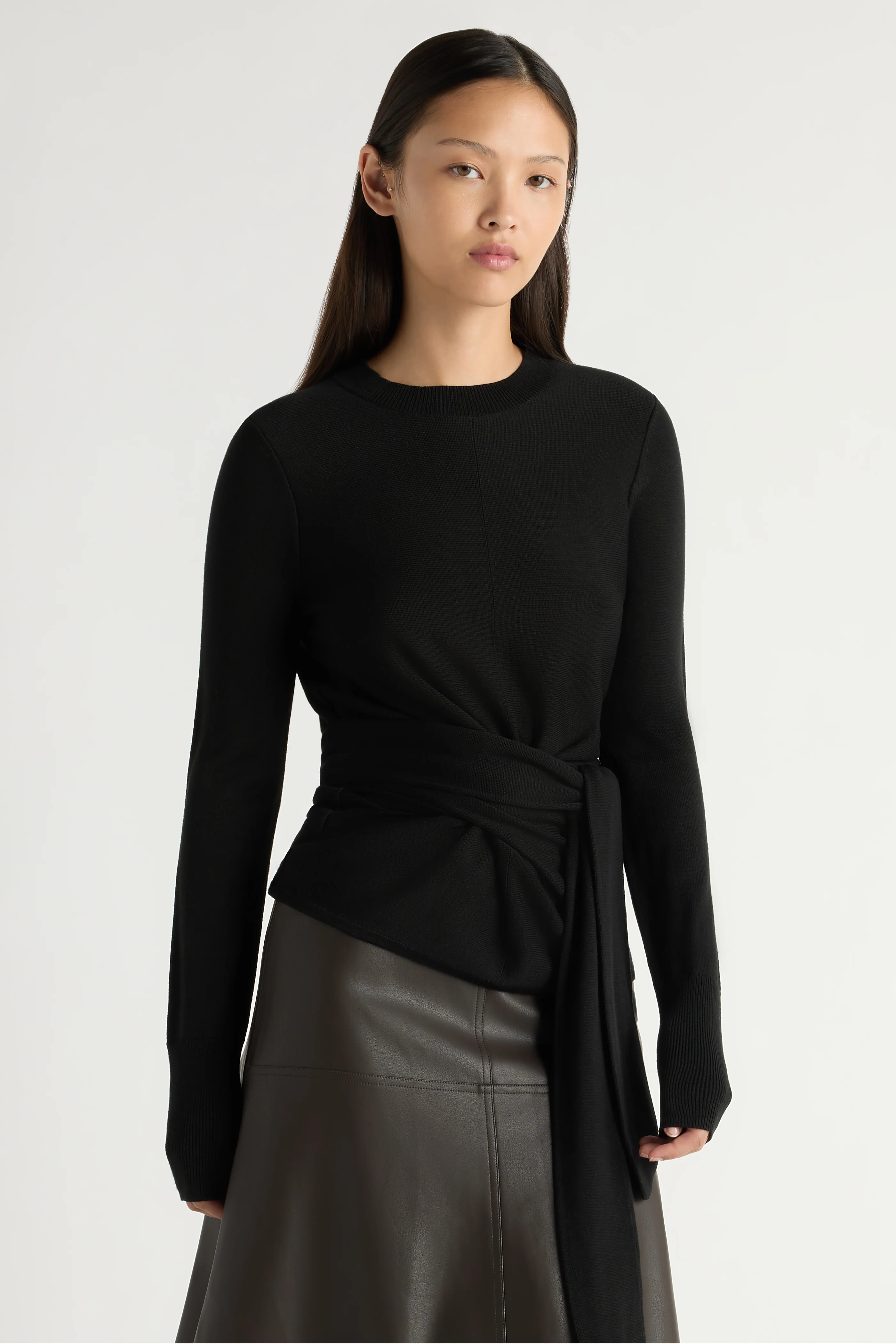 Robin Tie-Front Tencel-Wool Sweater