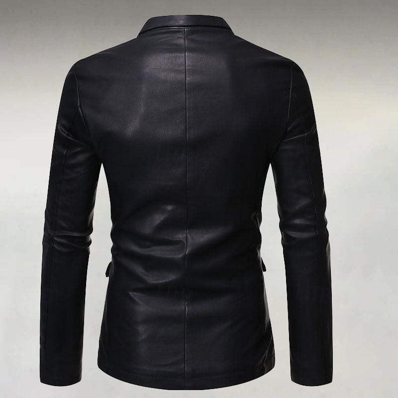 Men's Business Notched Lapel One Button PU Leather Blazer
