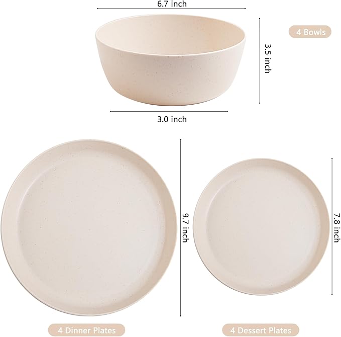 EI 12pcs Wheat Straw Dinnerware Set