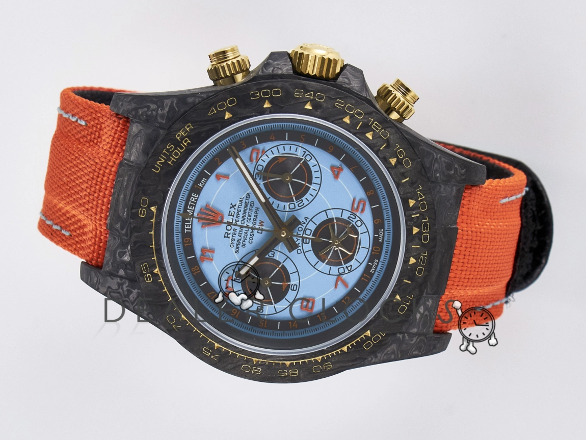 Daytona DIW &ldquo;AVIA AZURE BLUE&rdquo; Carbon DIWF 1:1 Best Edition Blue Dial on Orange Nylon Strap SH4130