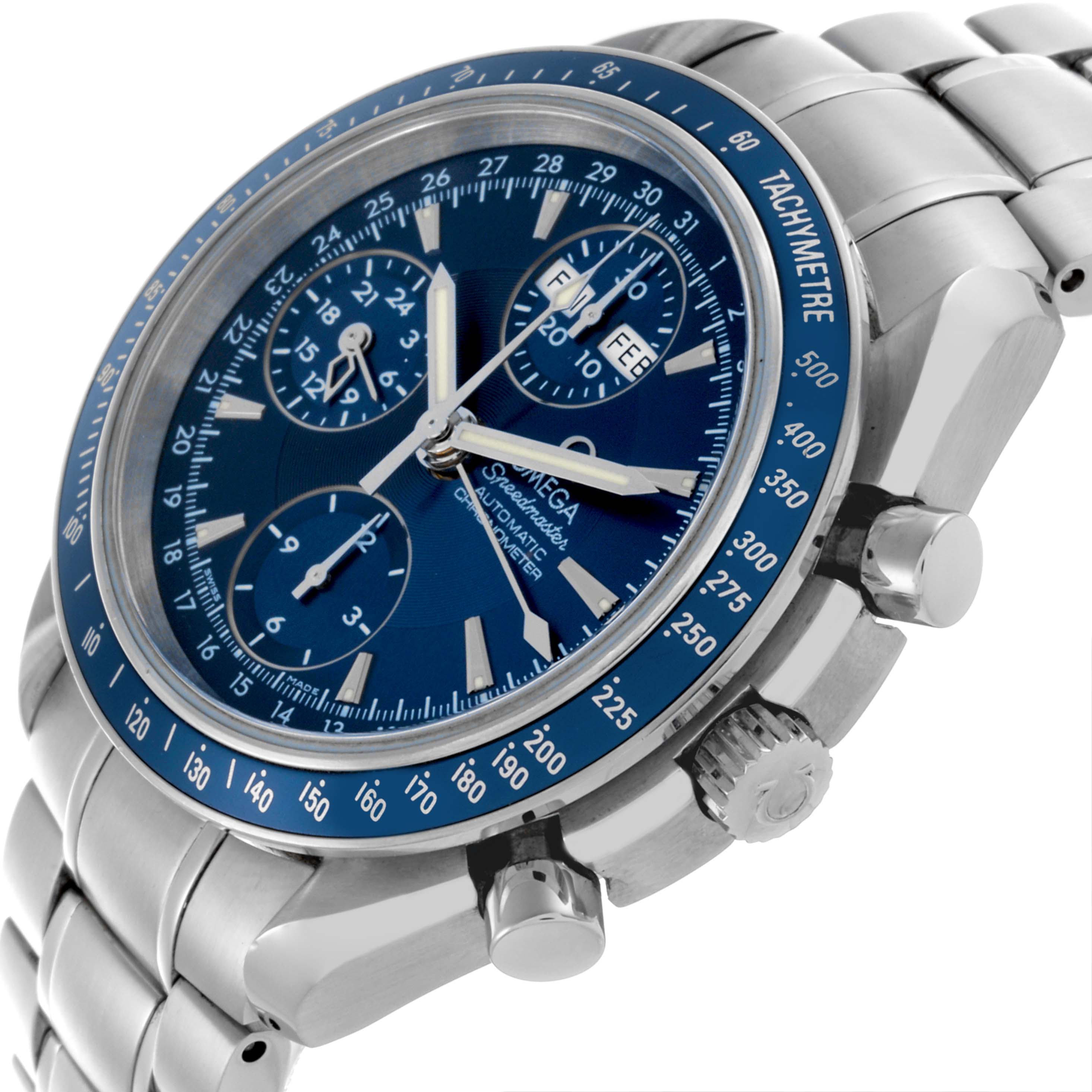 Omega Speedmaster Day Date Blue Dial Steel Mens Watch 39.0 MM 3222.80.00