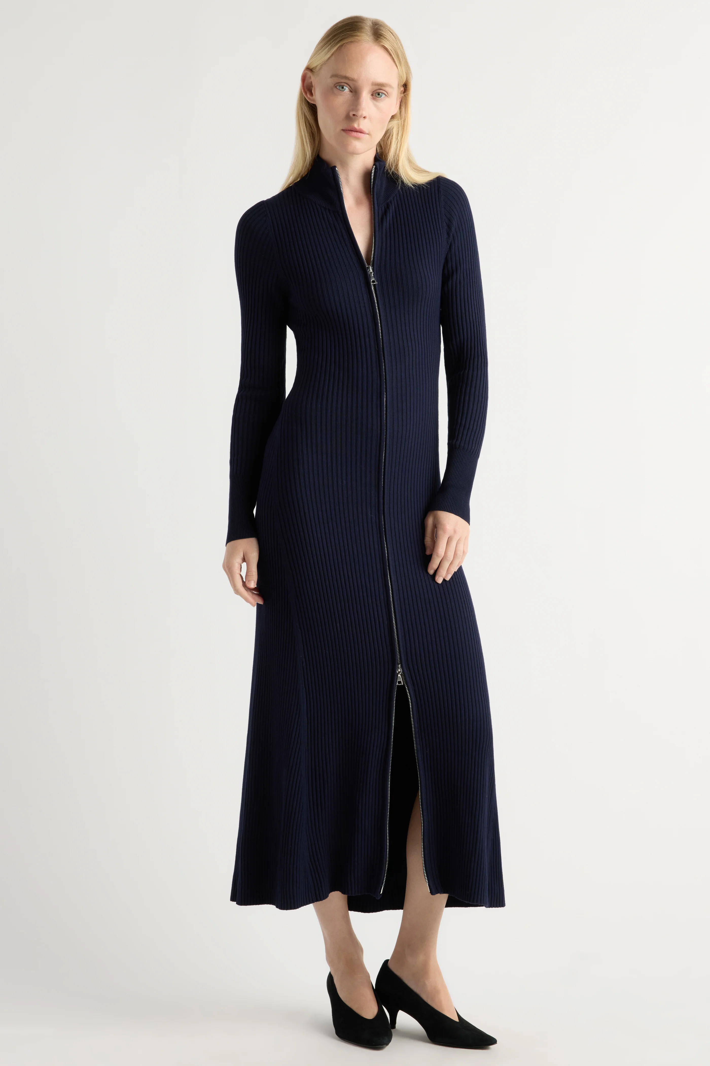 Janne Ribbed Two-Way Zip Sweater Dress