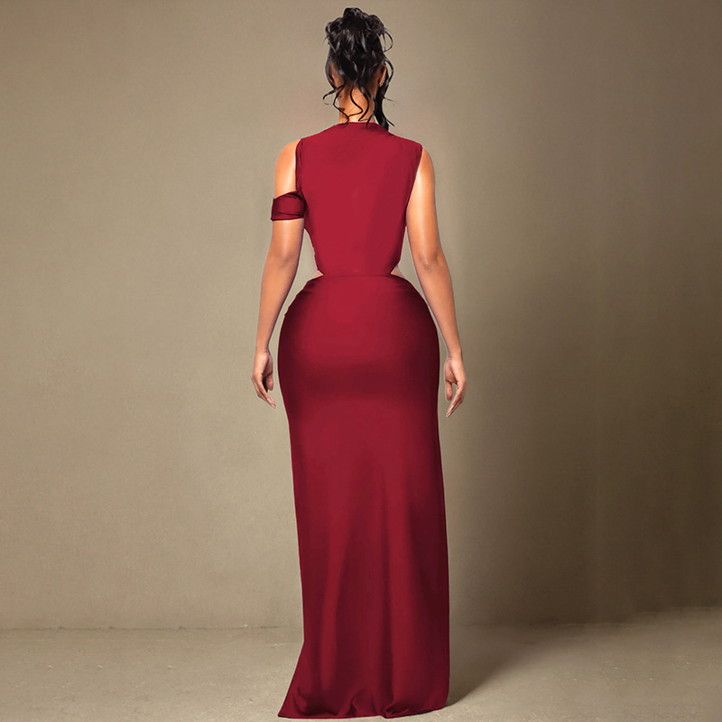 Women Hollow-Out One-Sleeve Sexy Dress