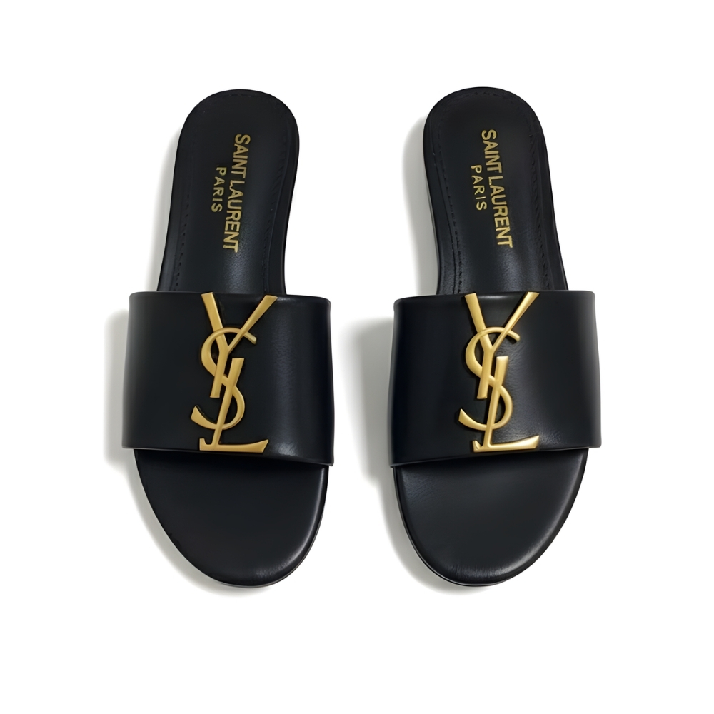Saint Laurent Logo Slippers Black