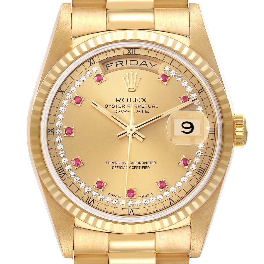 Rolex President Day-Date Yellow Gold String Diamond Mens Watch 18238