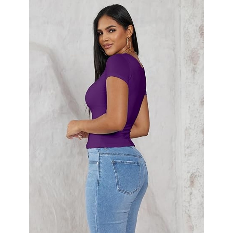 Womens Summer Sexy Square Neck Tops