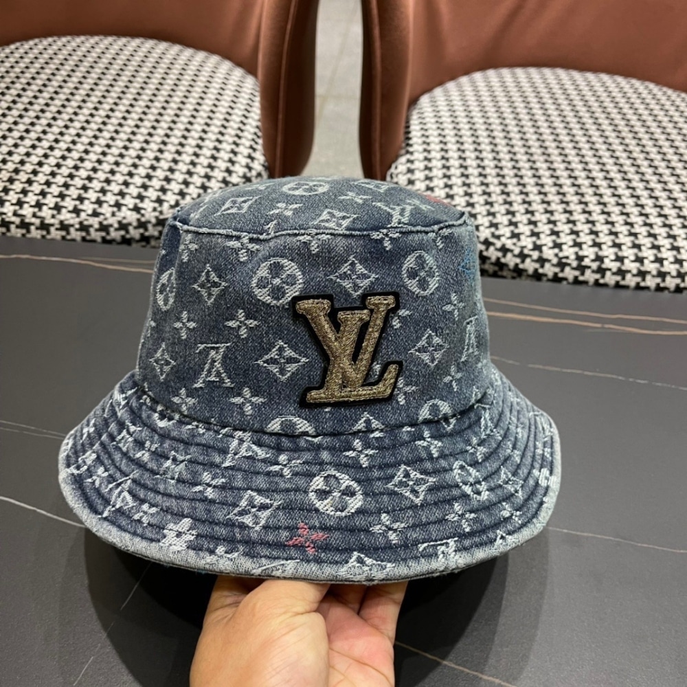 Louis Vuitton Monogram Bucket Lv Logo Denim Blue