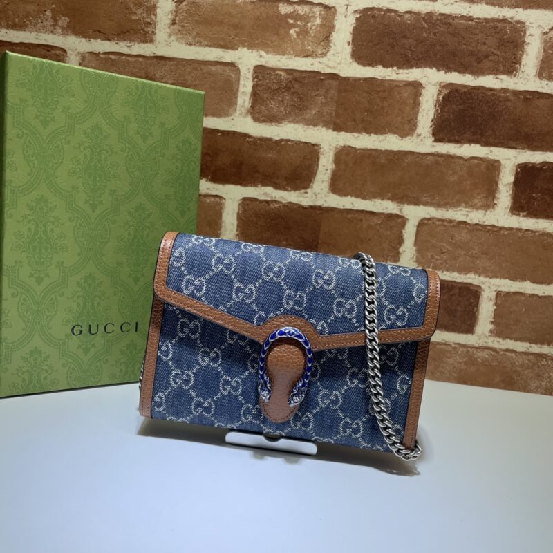 Replica Gucci Dionysus GG Chain Wallet Denim Blue