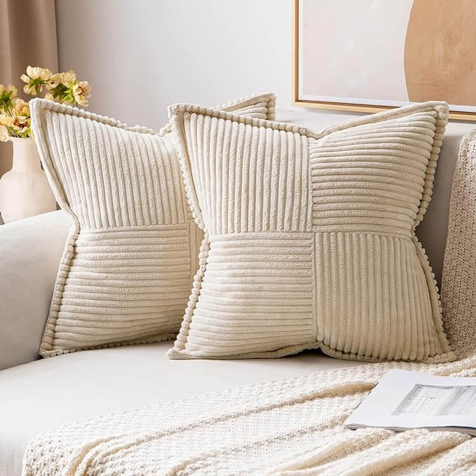 Decorative Boho Striped Textured Corduroy Pillow Covers (Pack of 2)
