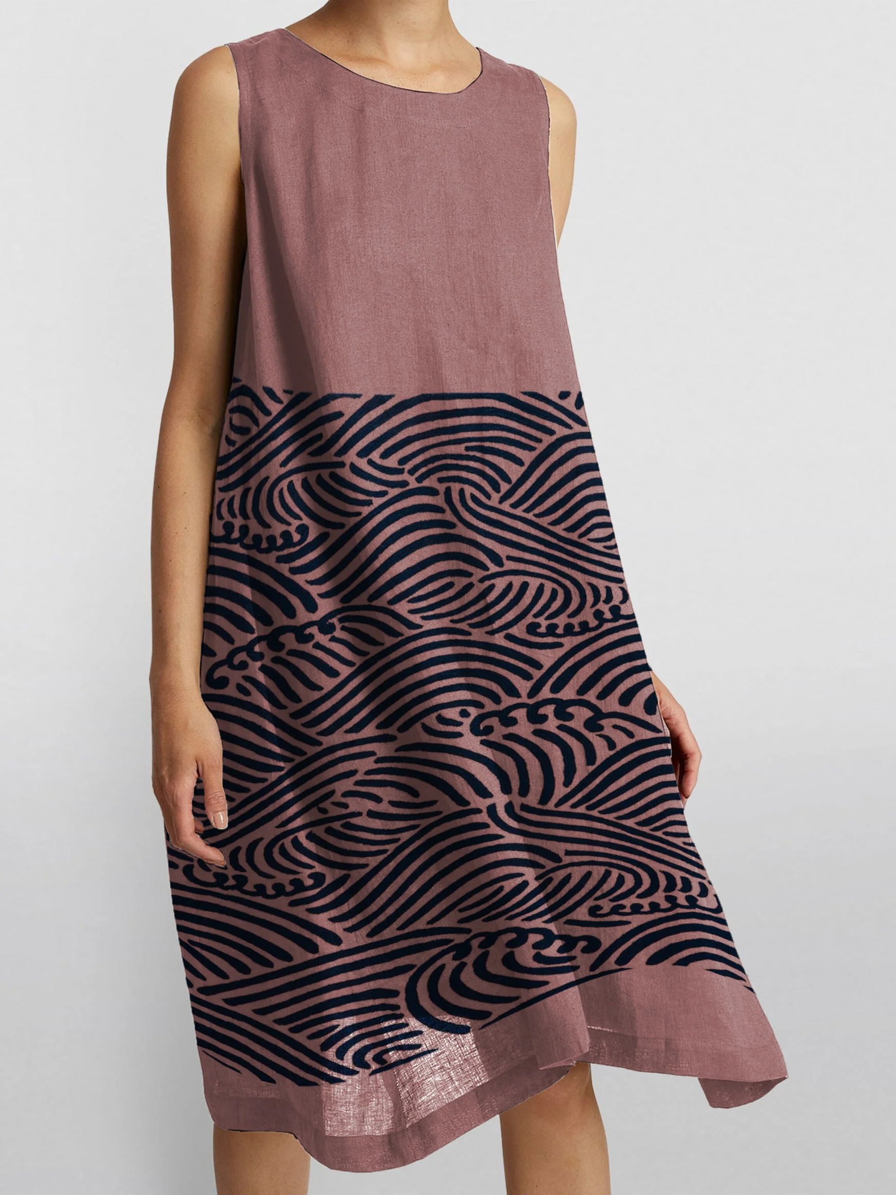 Cotton Linen Thin Sleeveless Midi Dress