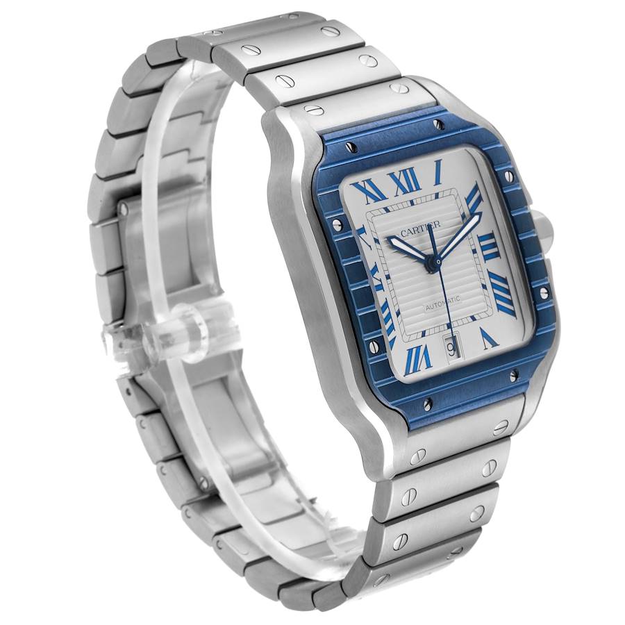 Cartier Santos Large Steel PVD Bezel Silver Dial Mens Watch WSSA0047