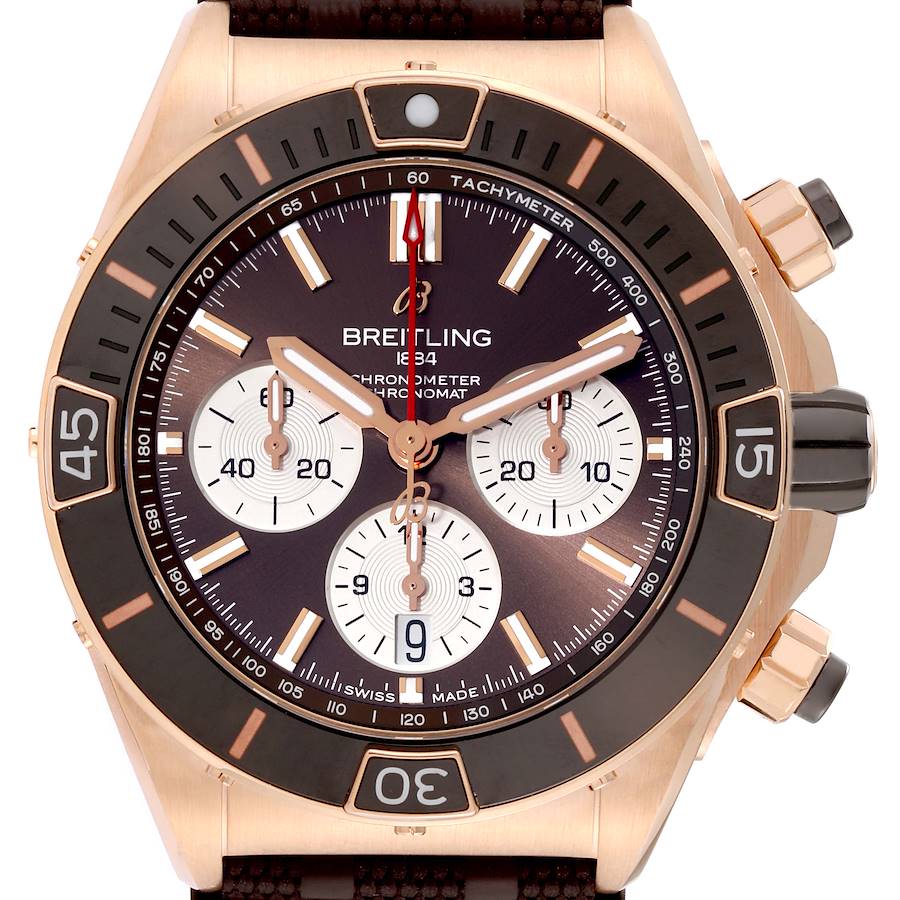 Breitling Chronomat B01 Rose Gold Brown Dial Mens Watch RB0136