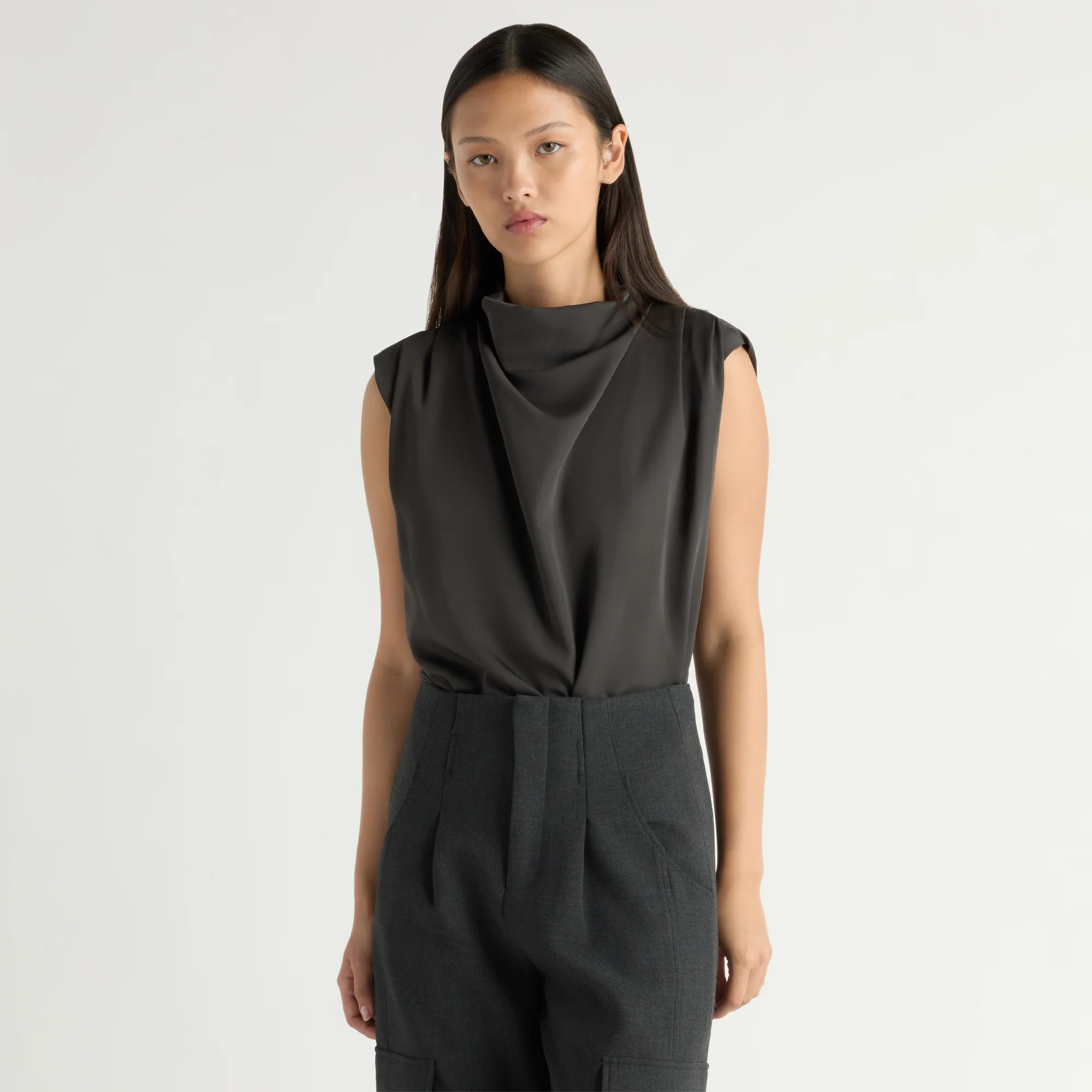 Allegra Gathered-Neck Sleeveless Blouse