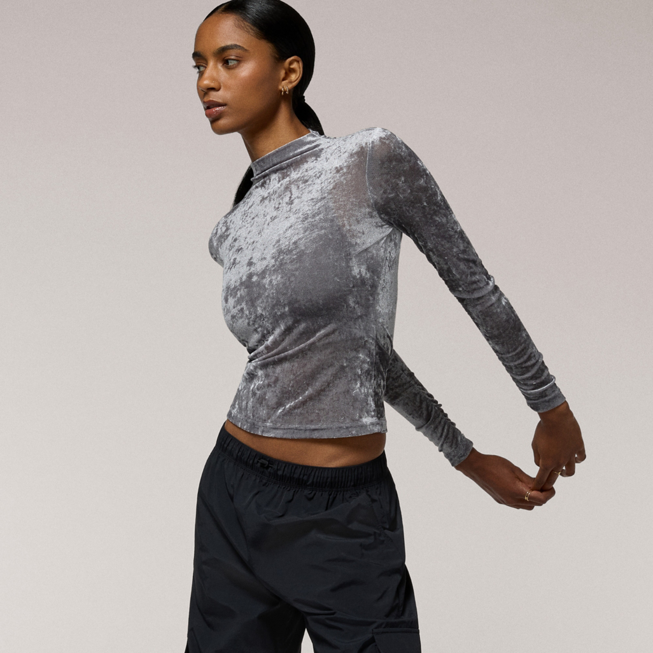 Cozi Ruched Mesh Top with Flocking