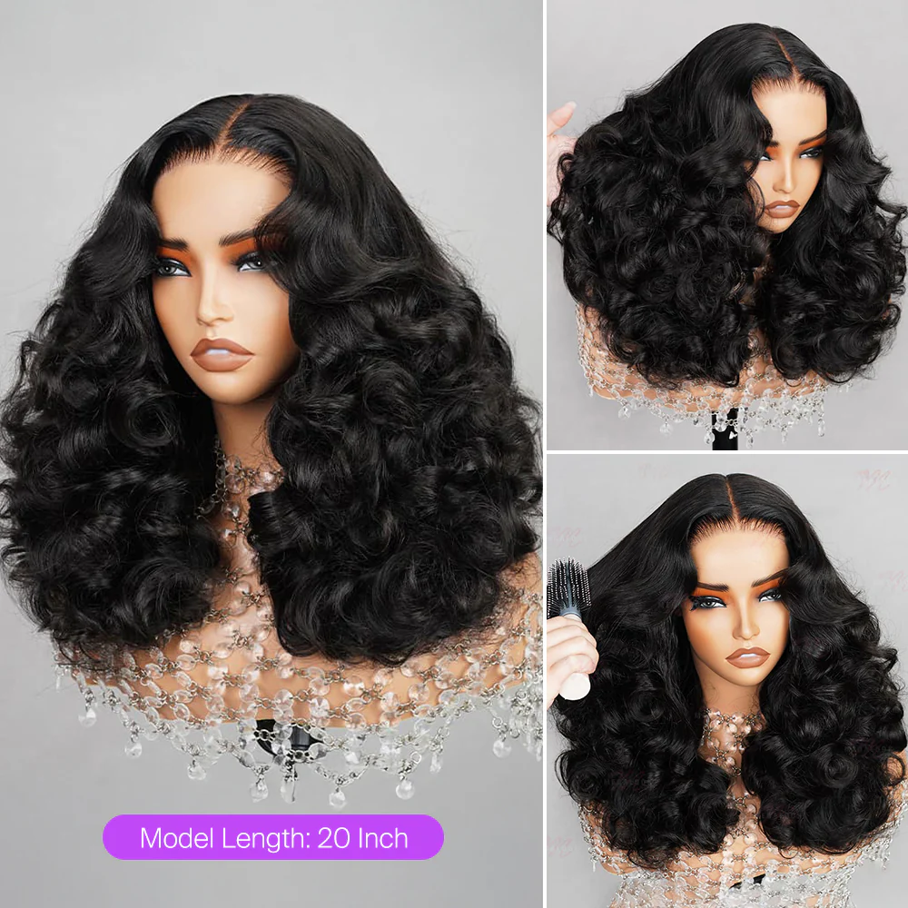 Megalook 6x5 Invisible Knots & 13x4 Lace Frontal Bouncy Curl Wigs Pre-cut Lace Natural Black Beginner Friendly