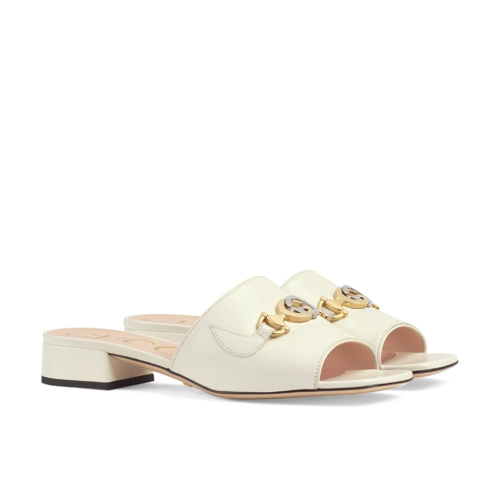 Gucci Zumi Leather Slide Sandal White 60241 C9D00 1000