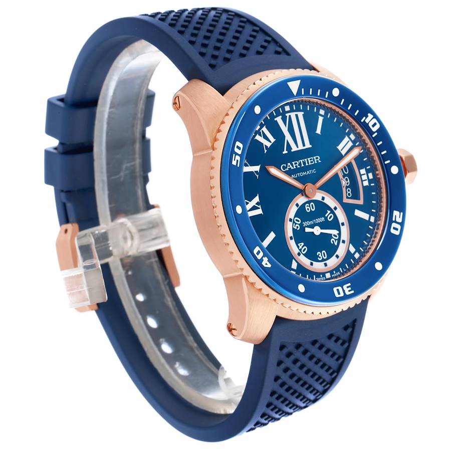 Cartier Calibre Rose Gold Blue Dial Automatic Mens Watch WGCA0010