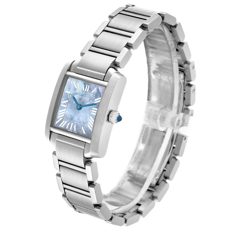 Cartier Tank Francaise Blue Mother Of Pearl Dial Steel Ladies Watch W51034Q3