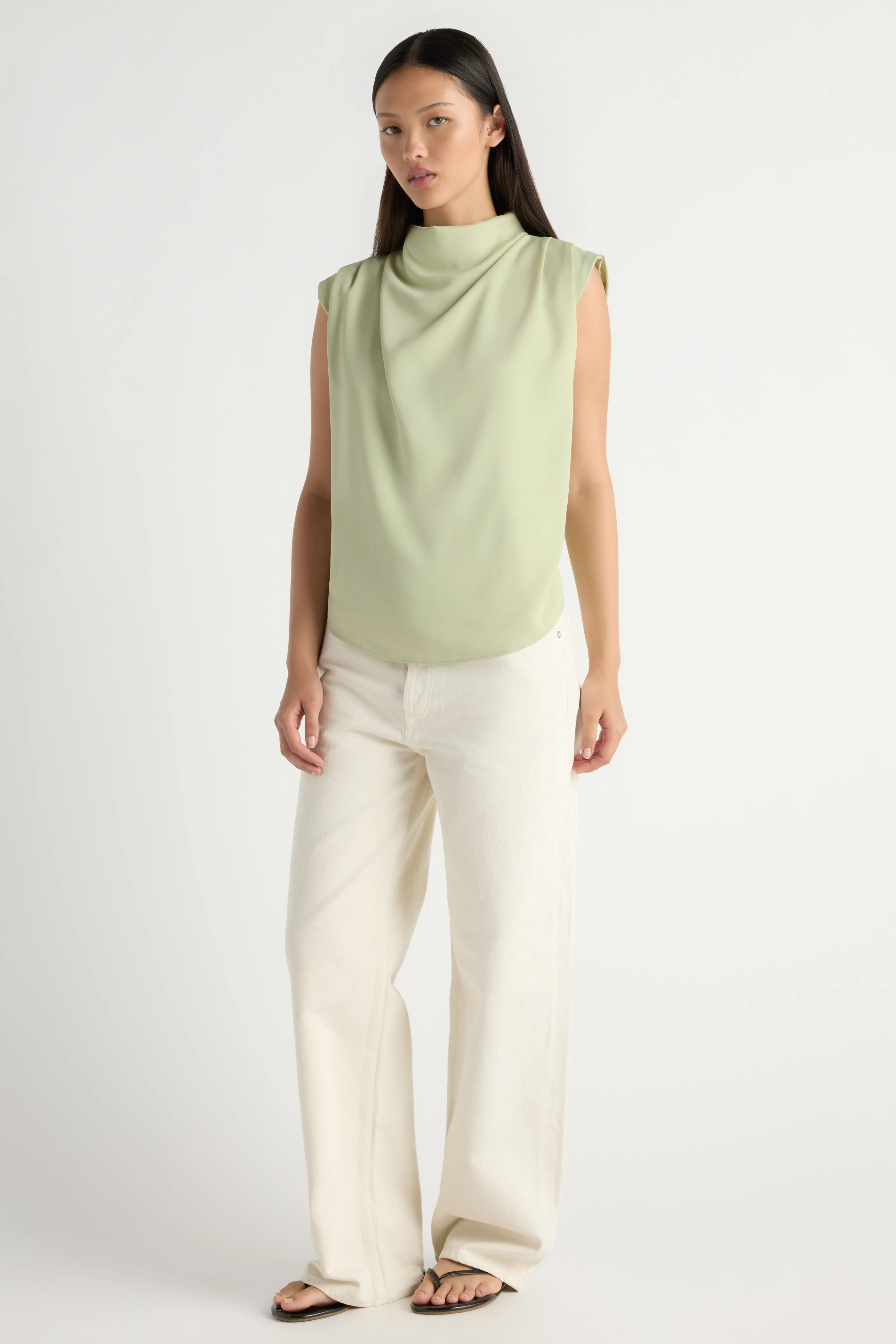 Allegra Gathered-Neck Sleeveless Blouse
