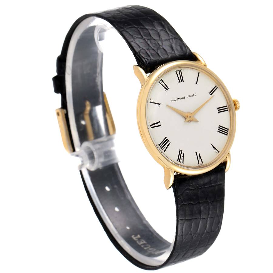Audemars Piguet 18K Yellow Gold Black Strap Ladies Vintage Watch