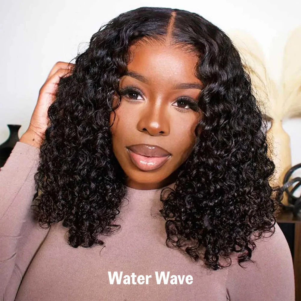 Megalook 13x5 Lace Frontal Water Wave Bob Invisible Knots Natural Black Beginner Friendly