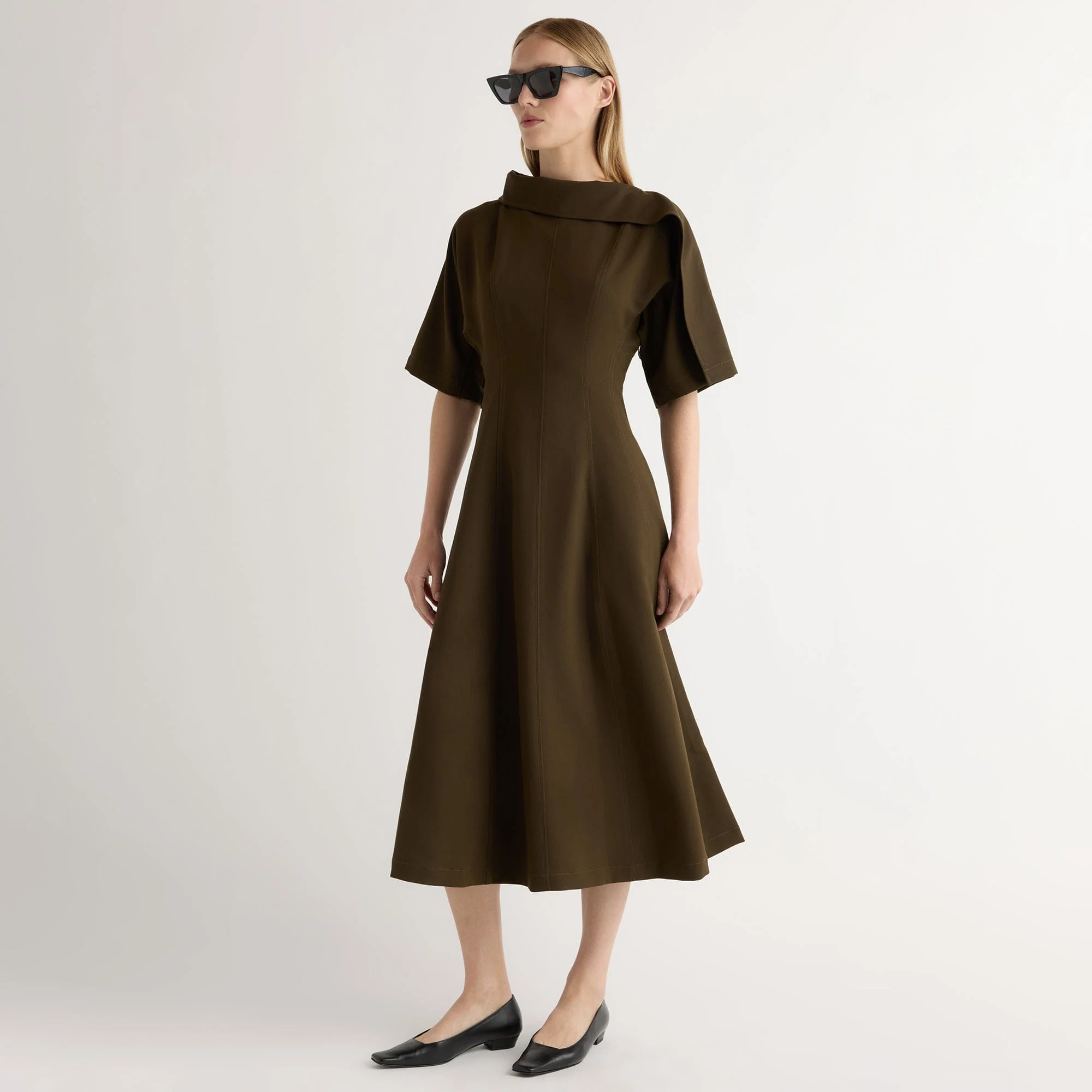 Addison Foldover Scarf-Neck Dress