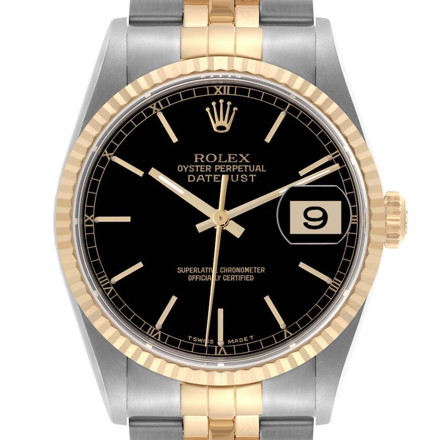 Rolex Datejust 36 Steel Yellow Gold Black Dial Mens Watch 16233