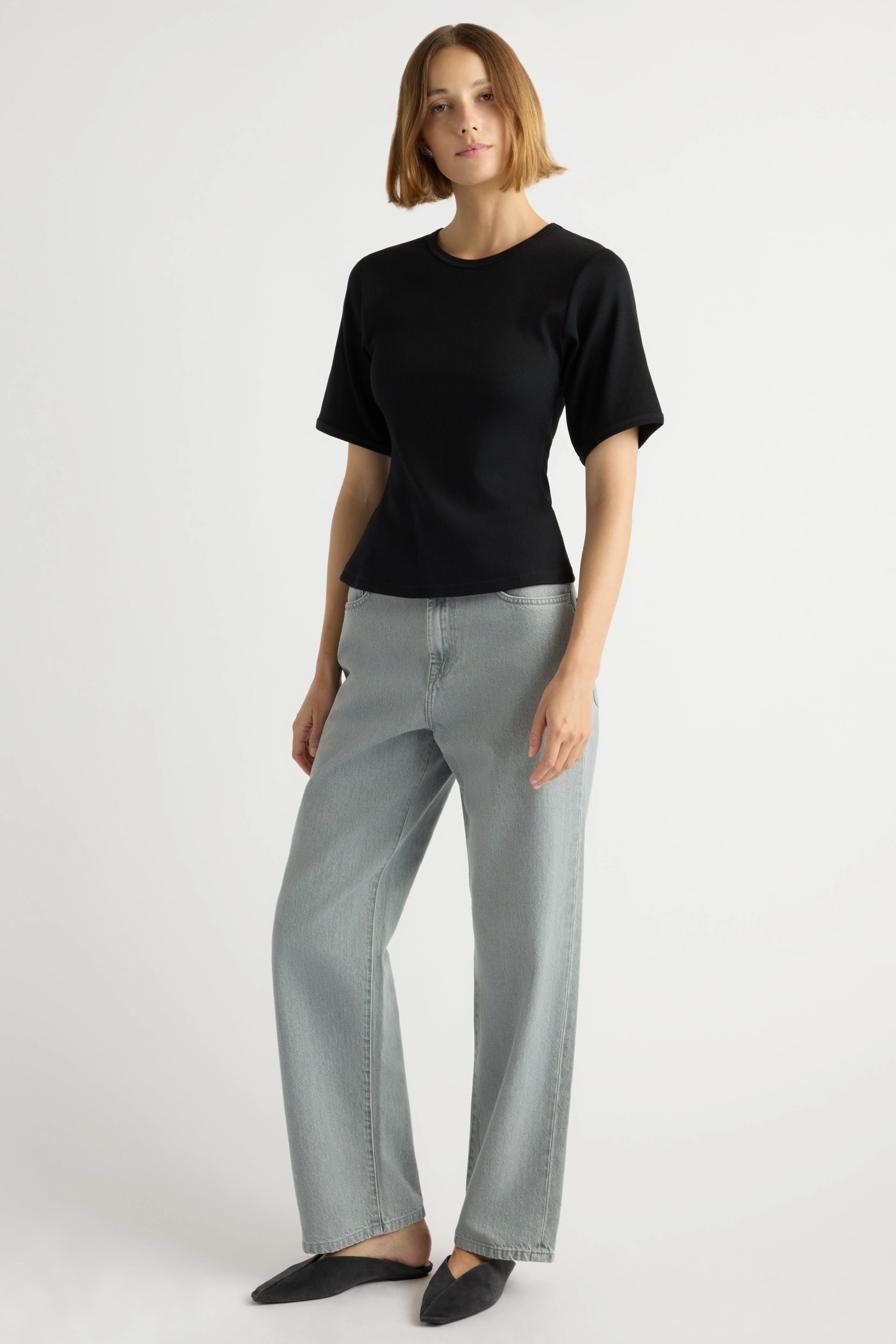 Reanne Ribbed Sculpted Crew-Neck Tee