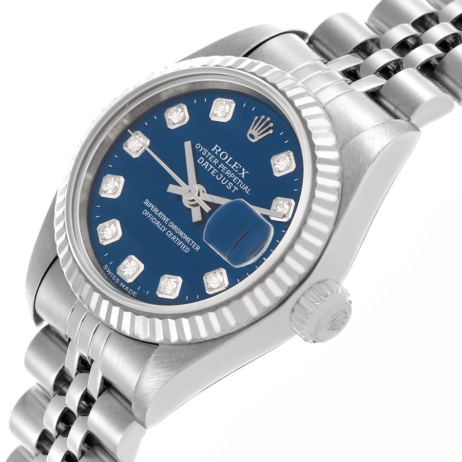 Rolex Datejust Blue Diamond Dial White Gold Steel Ladies Watch 79174