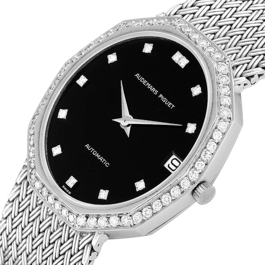 Audemars Piguet White Gold Black Dial Diamond Vintage Mens Watch