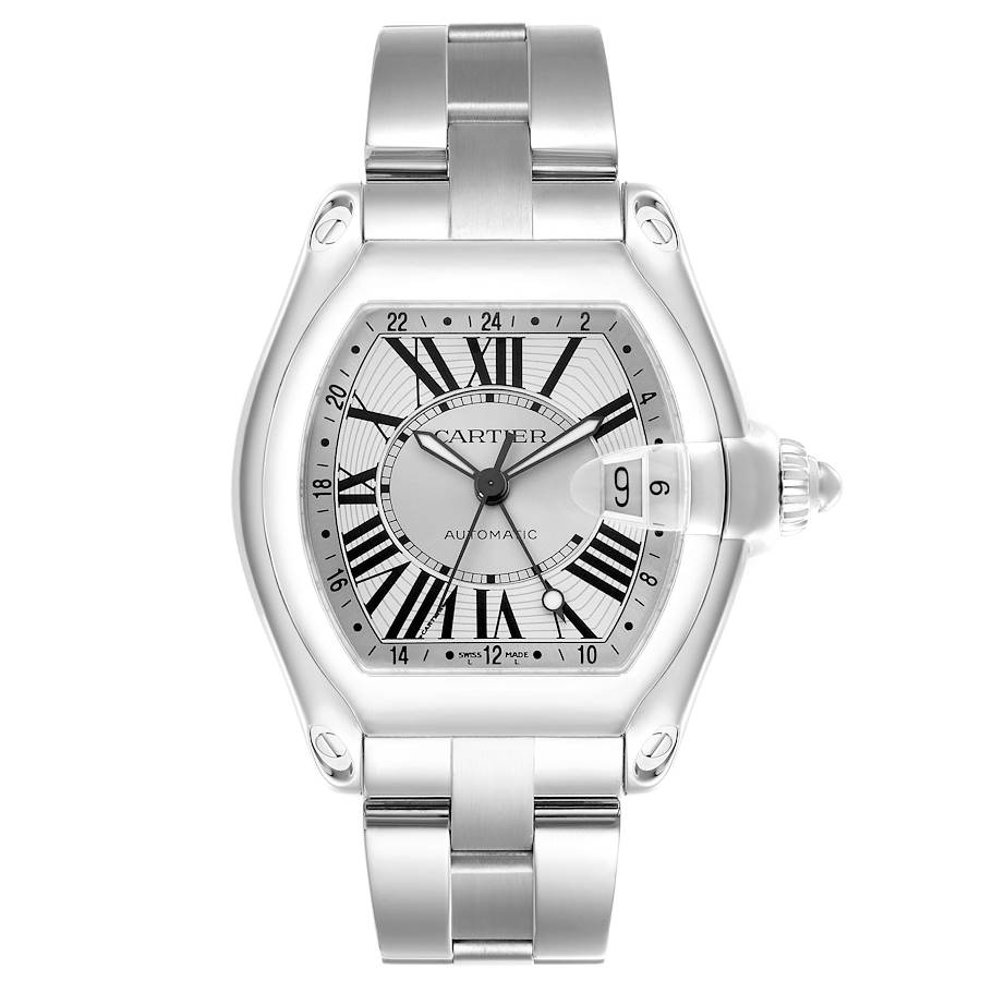 Cartier Roadster GMT Silver Dial Steel Mens Watch W62032X6