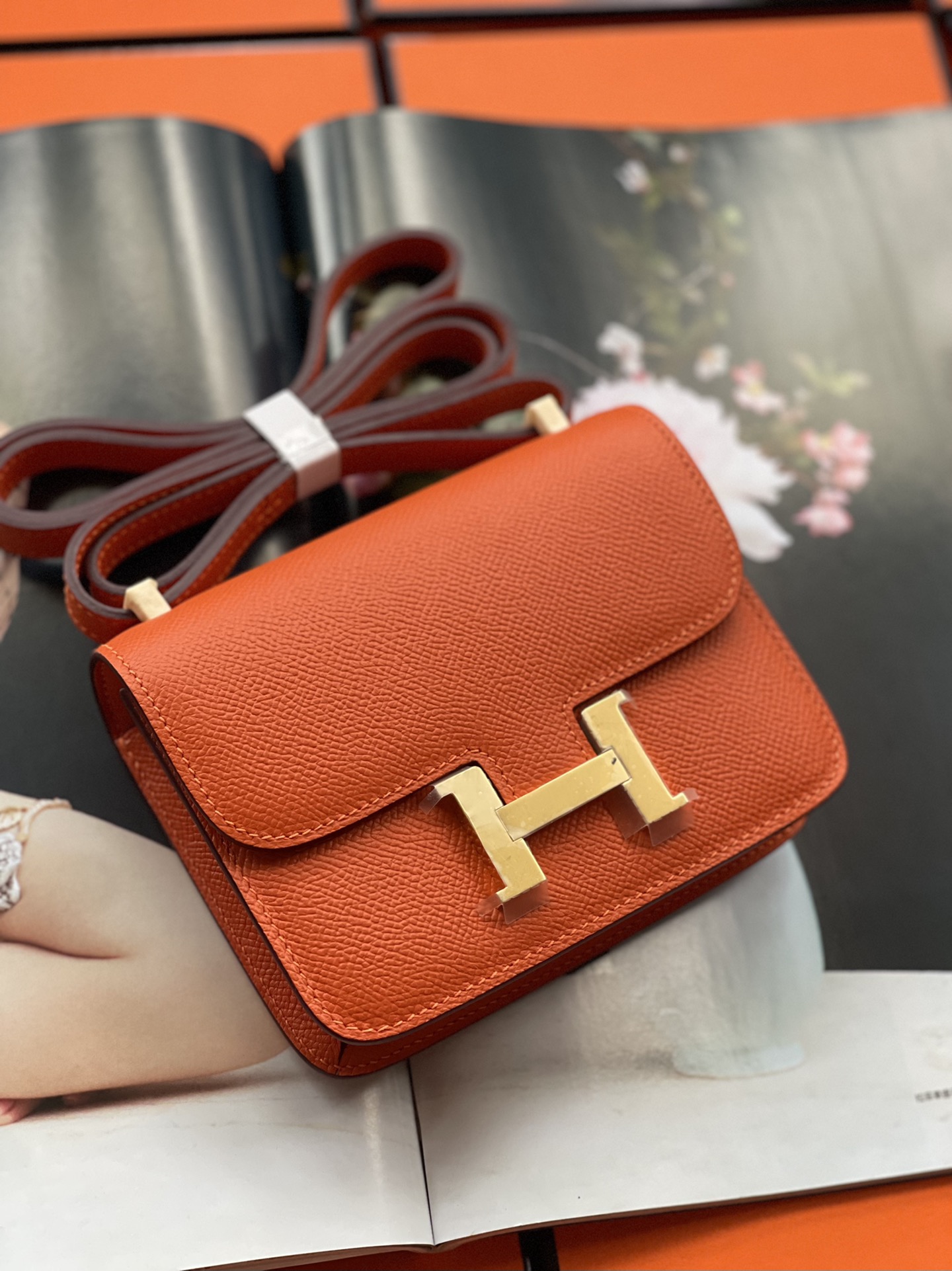 Hermes Constance Mini Epsom Gold-Toned Hardware Orange 18Cm